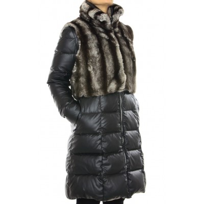 Down Coat with Detachable Rex Rabbit Outer Vest 